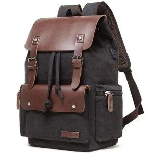 New Vintage Denim Canvas x Leather Backpack Black